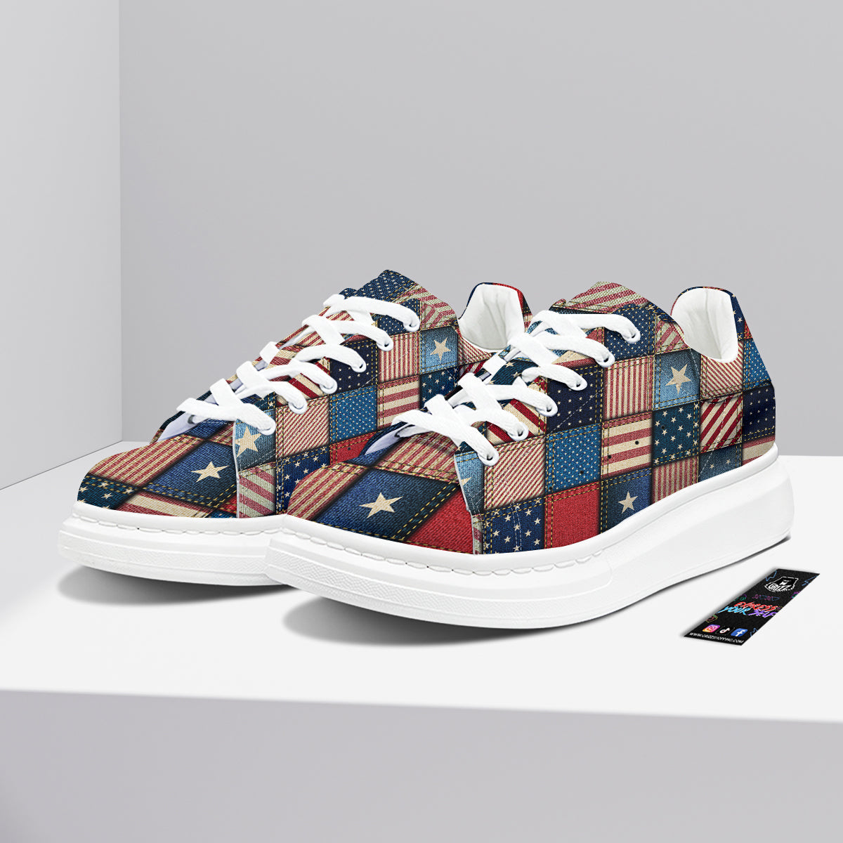Patchwork Denim American Print Pattern Platform Shoes-grizzshop