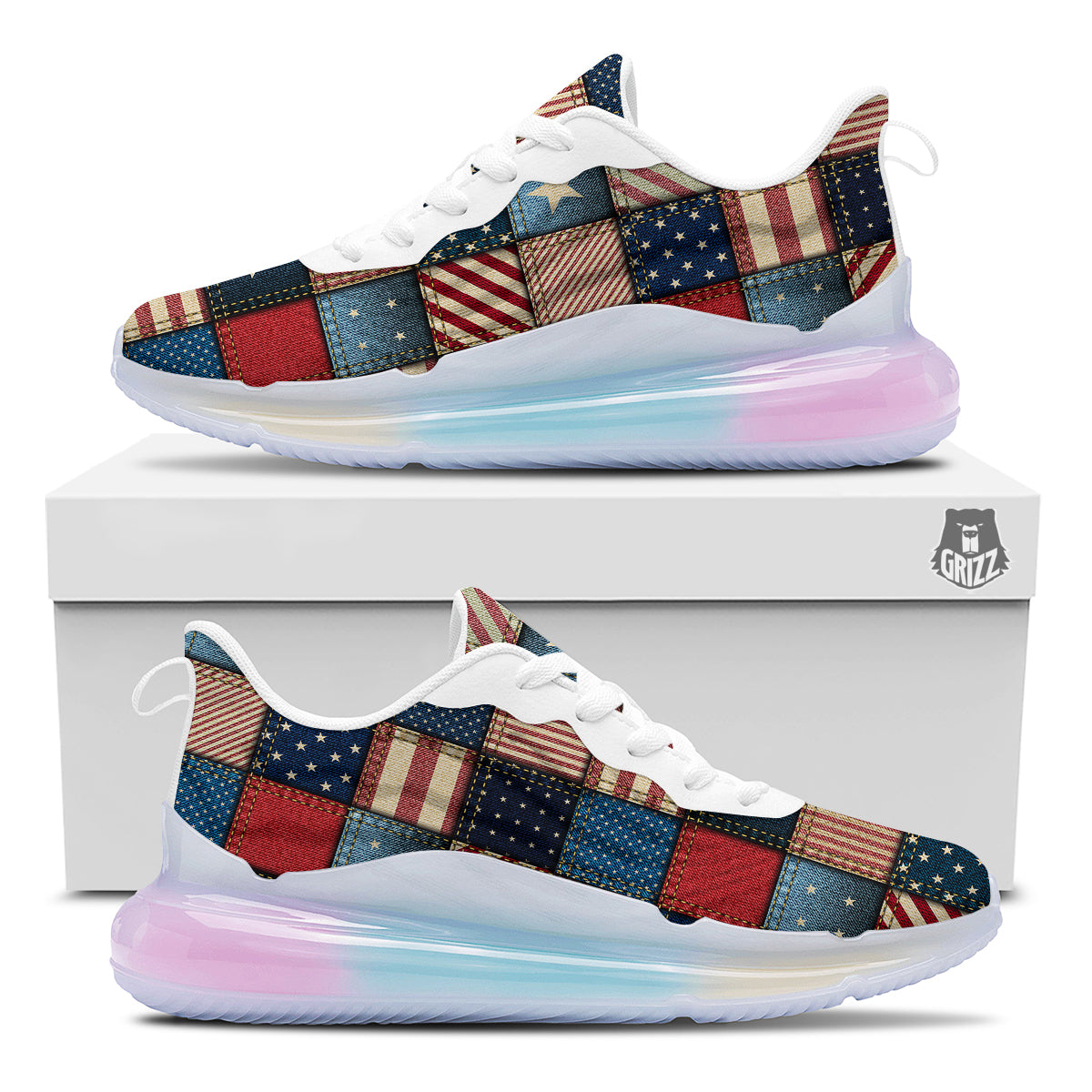 Patchwork Denim American Print Pattern Running Sneakers-grizzshop