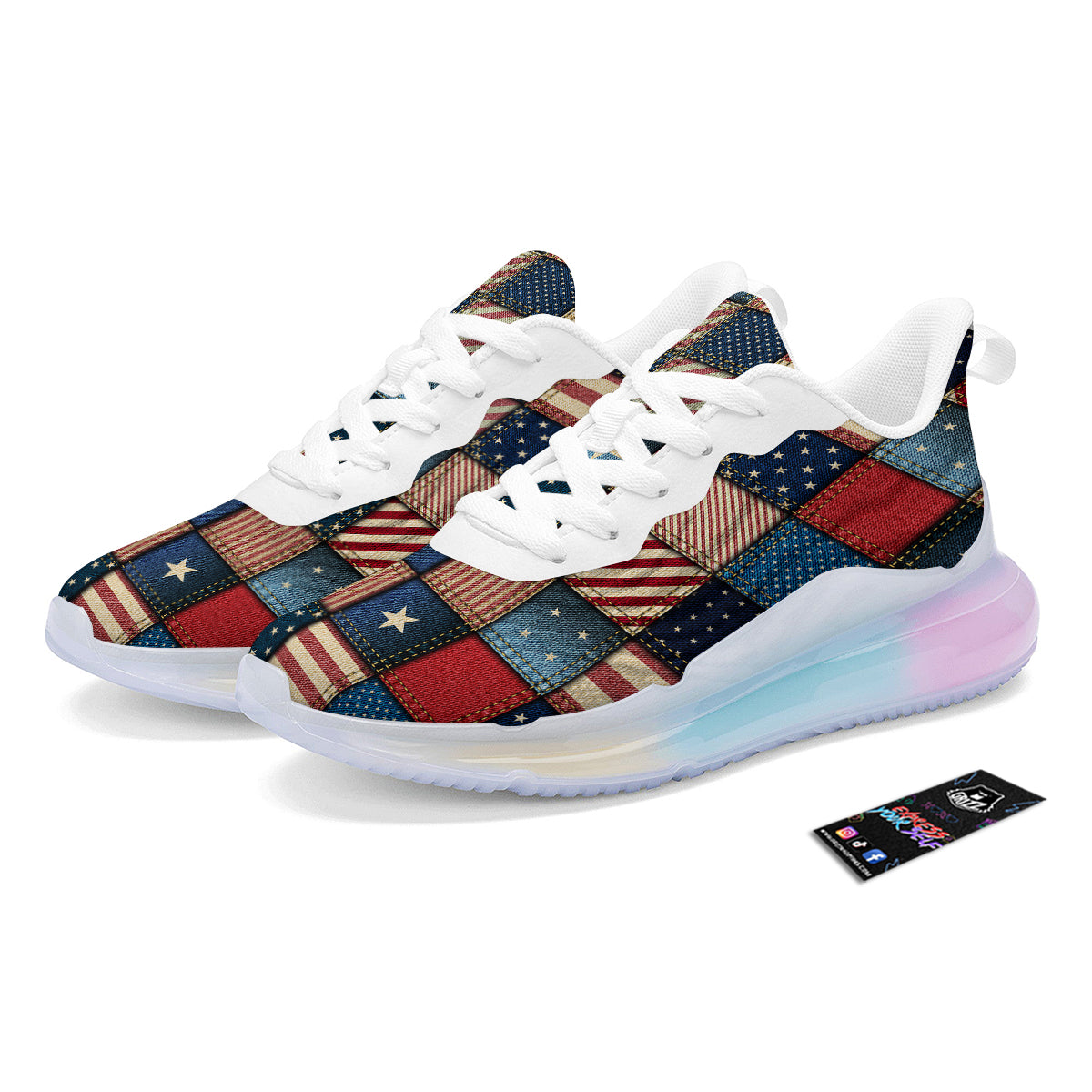 Patchwork Denim American Print Pattern Running Sneakers-grizzshop