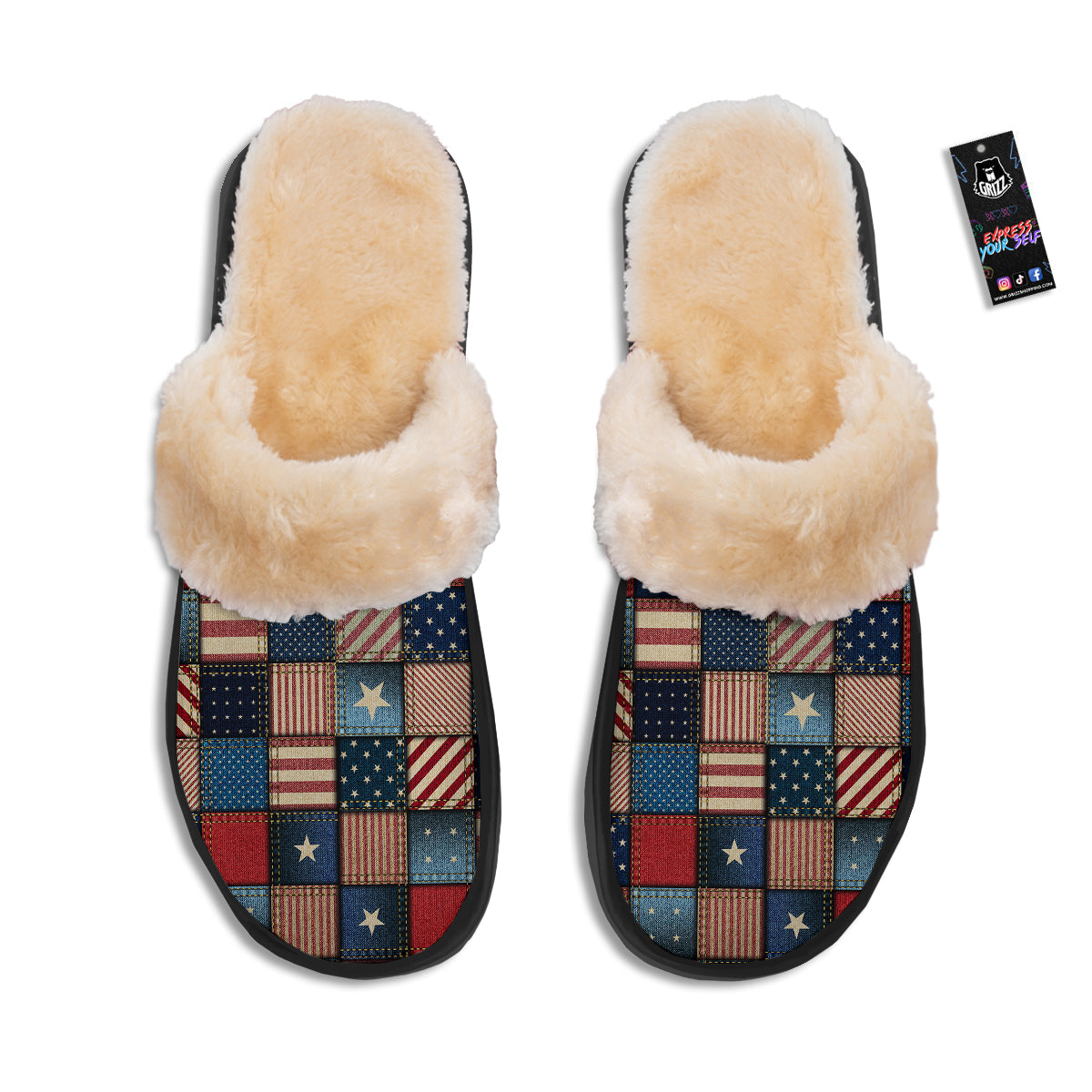 Patchwork Denim American Print Pattern Slippers-grizzshop
