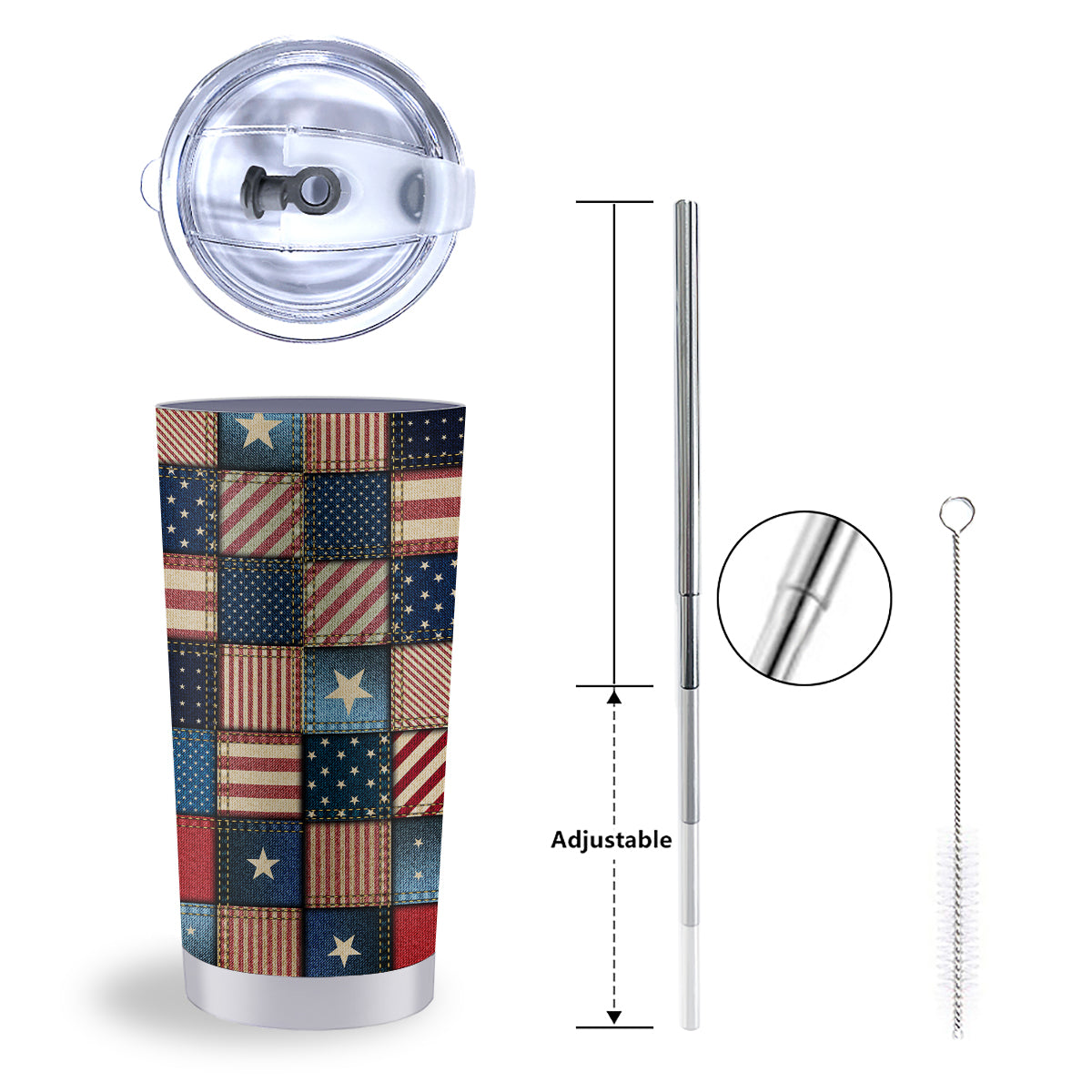 Patchwork Denim American Print Pattern Tumbler-grizzshop