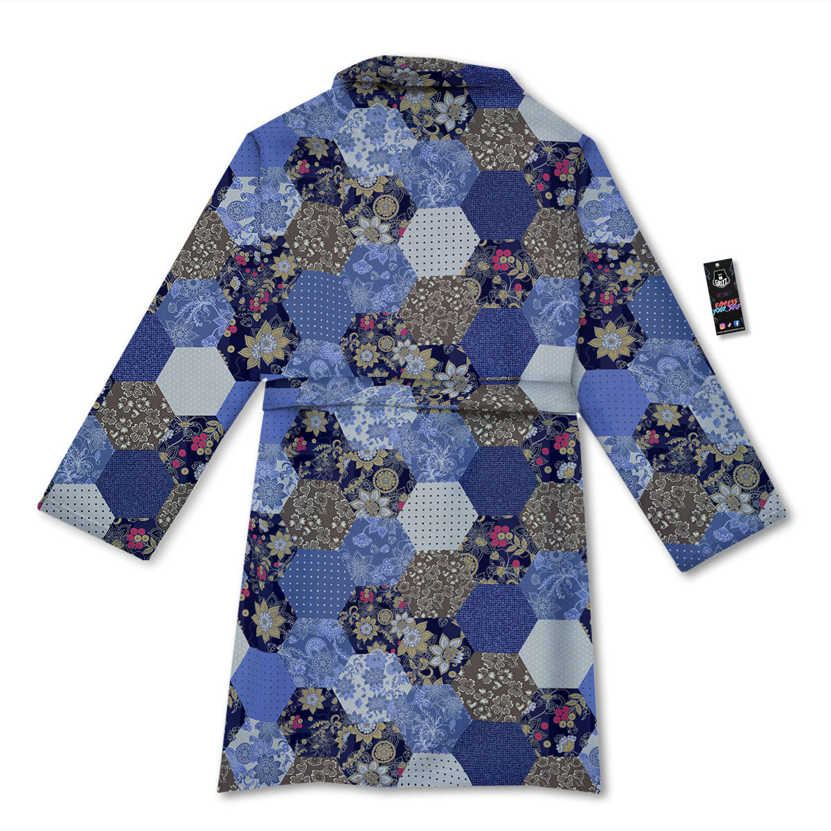 Patchwork Denim And Plaid Print Pattern Bathrobe-grizzshop