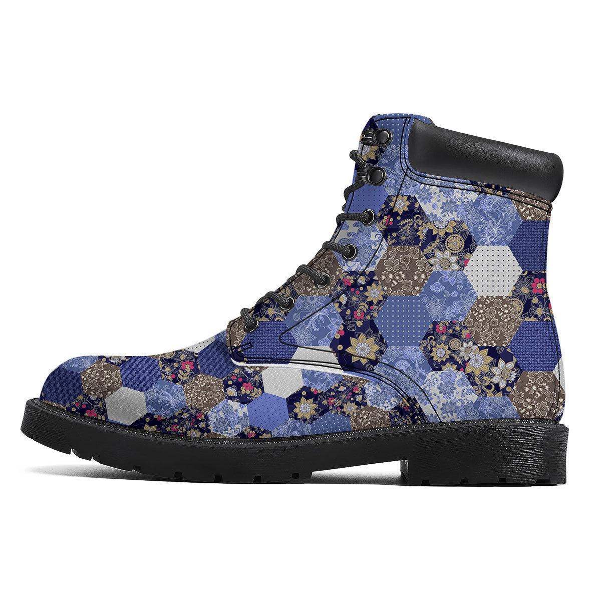 Patchwork Denim And Plaid Print Pattern Boots-grizzshop