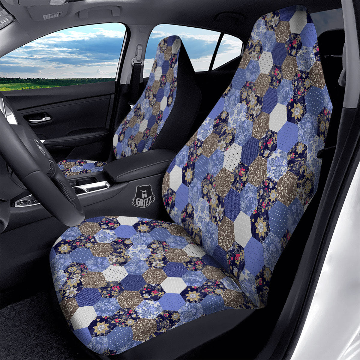 Patchwork Denim And Plaid Print Pattern Car Seat Covers-grizzshop