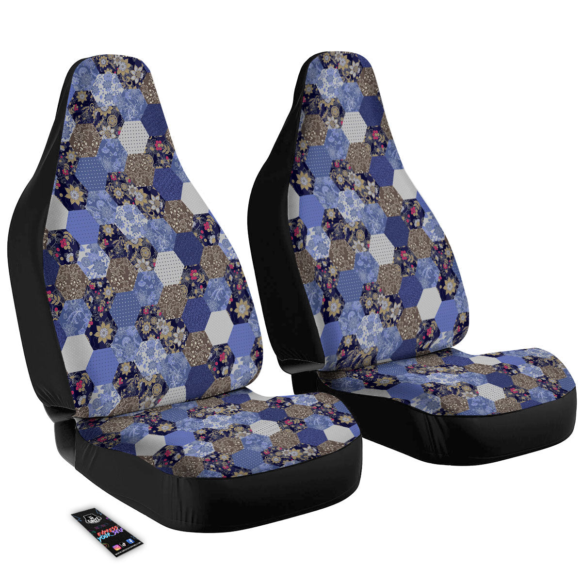 Patchwork Denim And Plaid Print Pattern Car Seat Covers-grizzshop