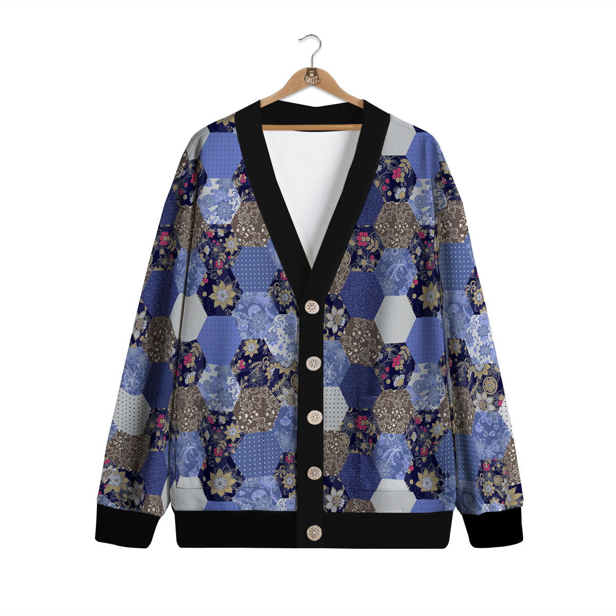 Patchwork Denim And Plaid Print Pattern Cardigan-grizzshop