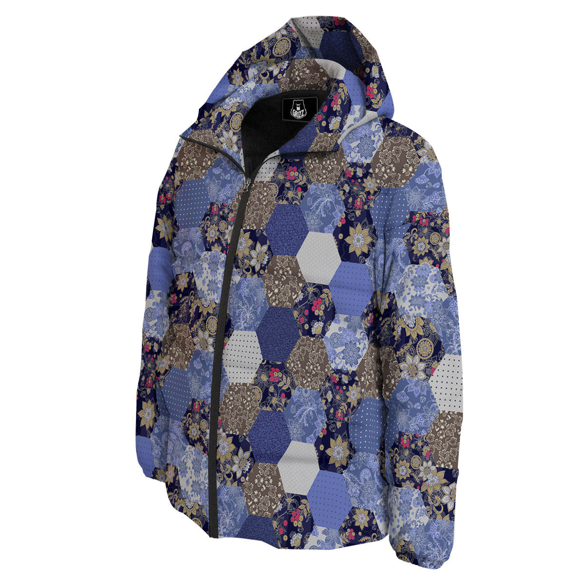 Patchwork Denim And Plaid Print Pattern Down Jacket-grizzshop