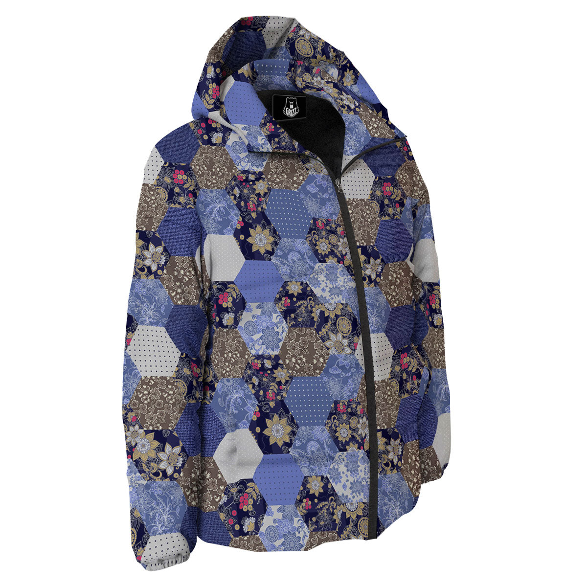 Patchwork Denim And Plaid Print Pattern Down Jacket-grizzshop