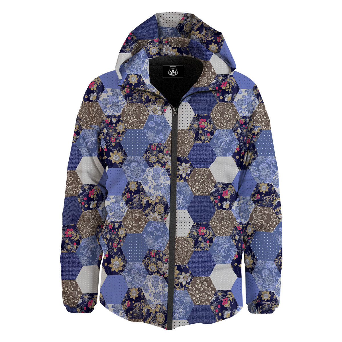 Patchwork Denim And Plaid Print Pattern Down Jacket-grizzshop