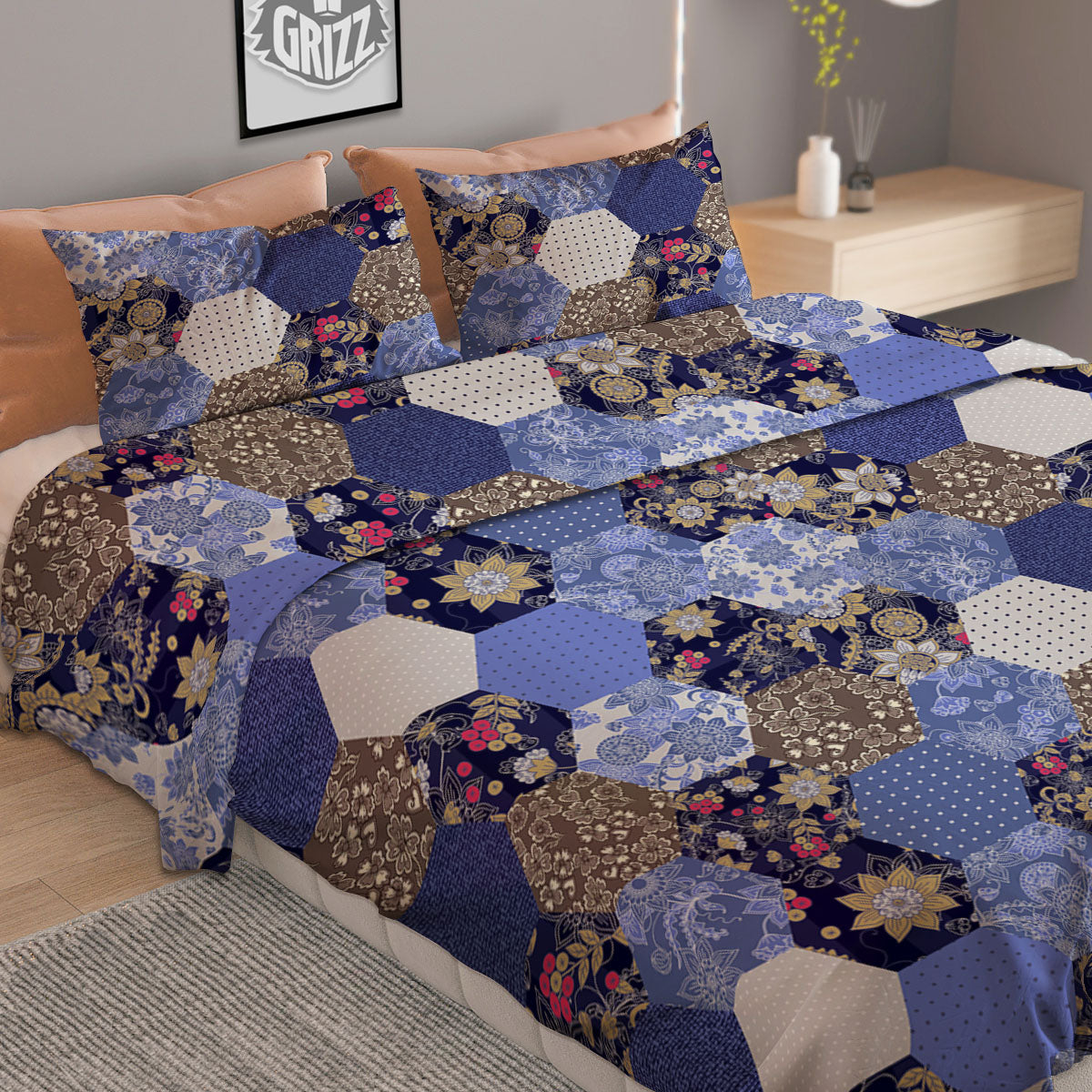 Patchwork Denim And Plaid Print Pattern Duvet Cover Bedding Set-grizzshop
