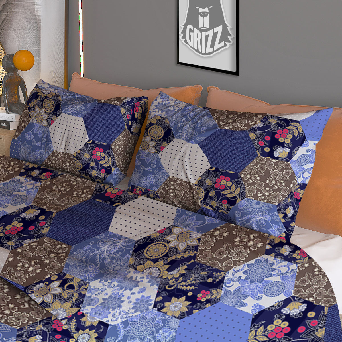Patchwork Denim And Plaid Print Pattern Duvet Cover Bedding Set-grizzshop