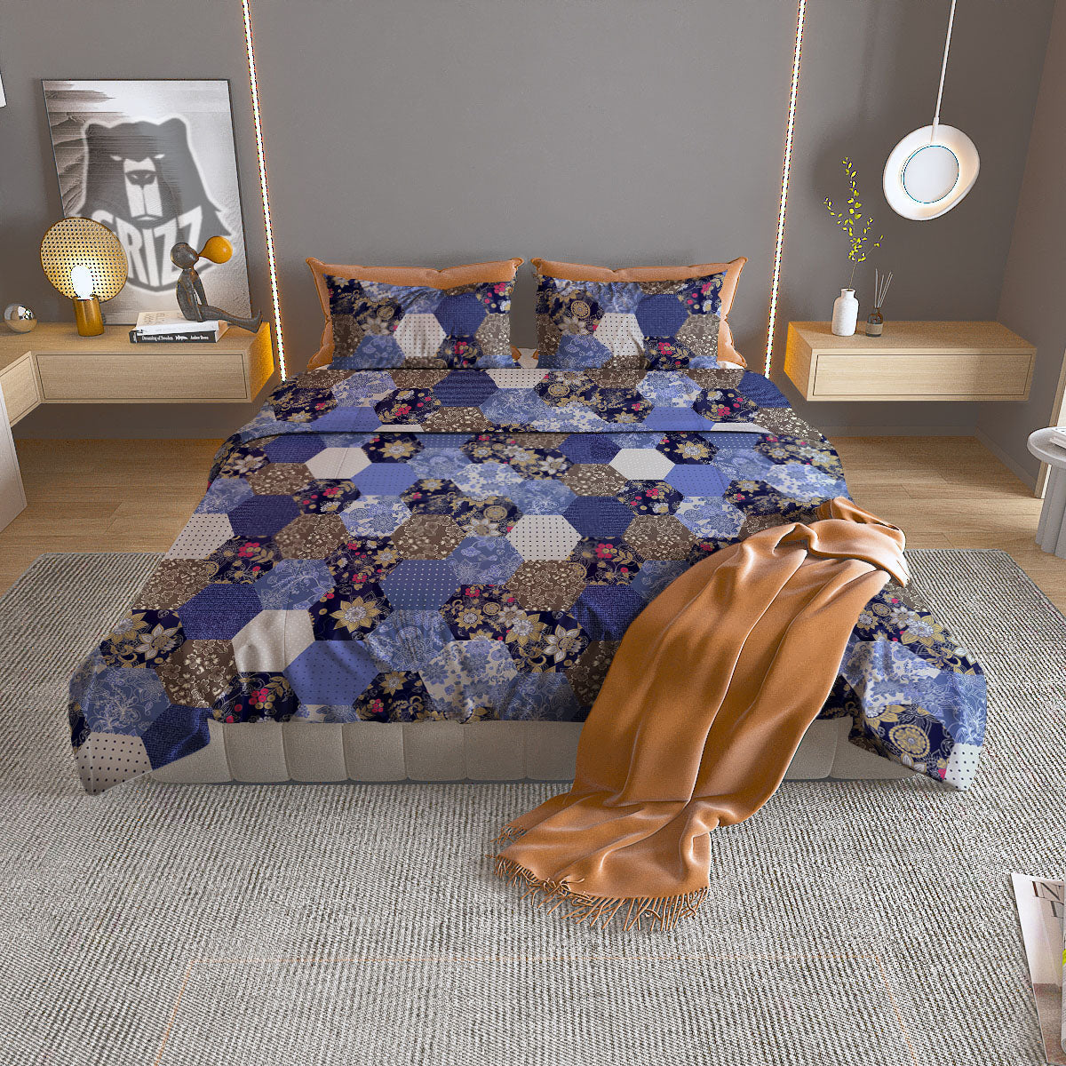 Patchwork Denim And Plaid Print Pattern Duvet Cover Bedding Set-grizzshop