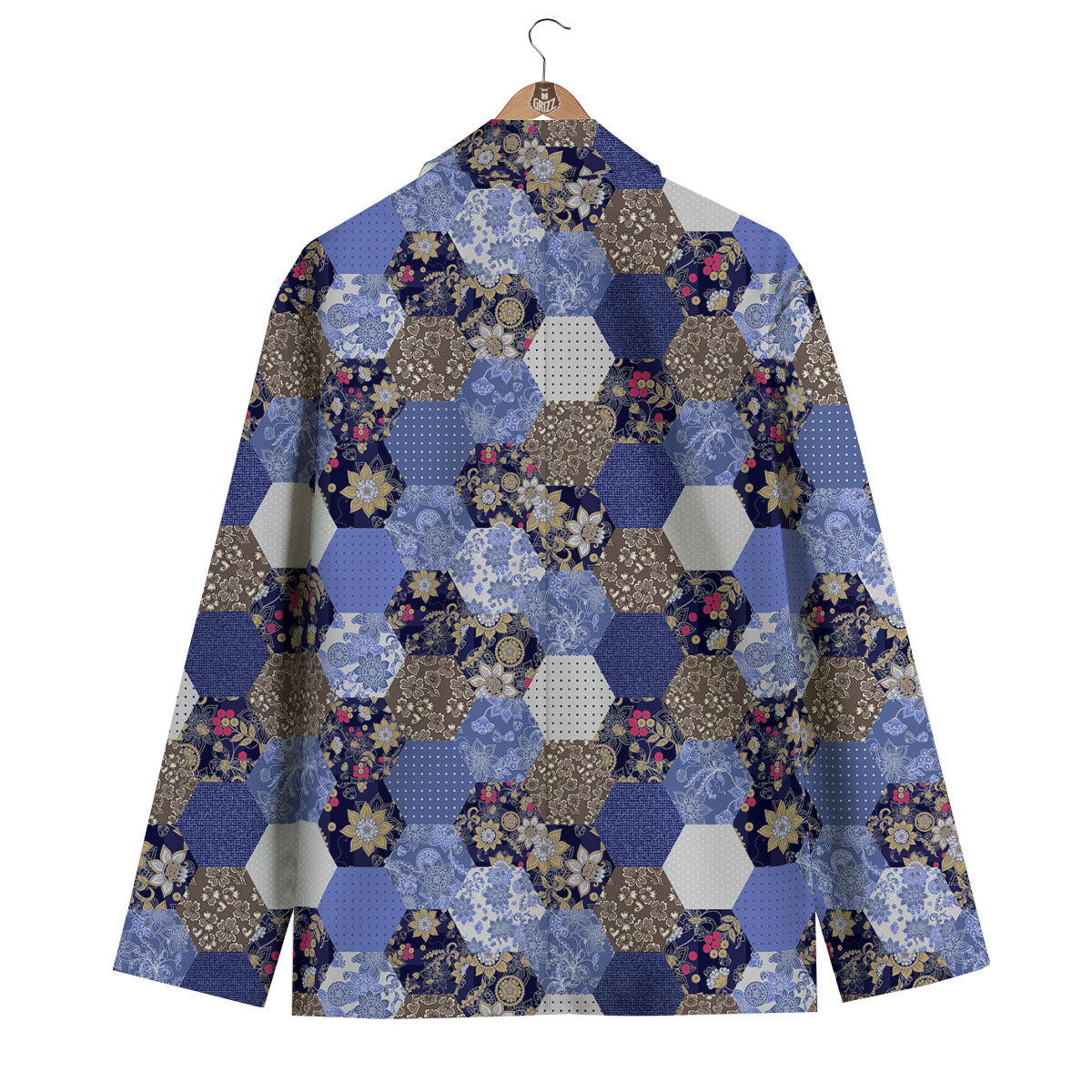 Patchwork Denim And Plaid Print Pattern Men's Blazer-grizzshop