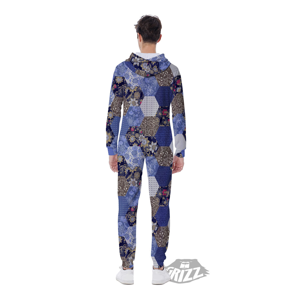 Patchwork Denim And Plaid Print Pattern Men's Jumpsuit-grizzshop