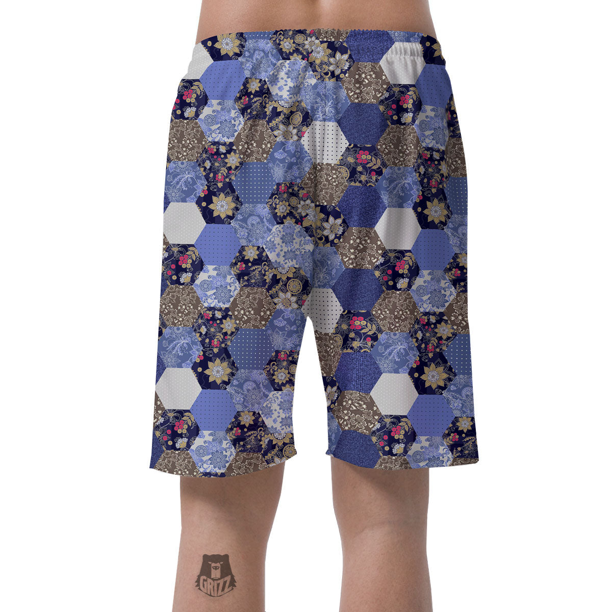 Patchwork Denim And Plaid Print Pattern Men's Shorts-grizzshop