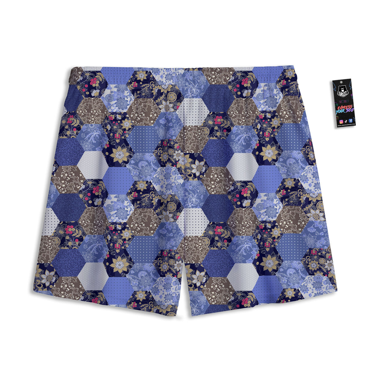 Patchwork Denim And Plaid Print Pattern Mesh Shorts-grizzshop