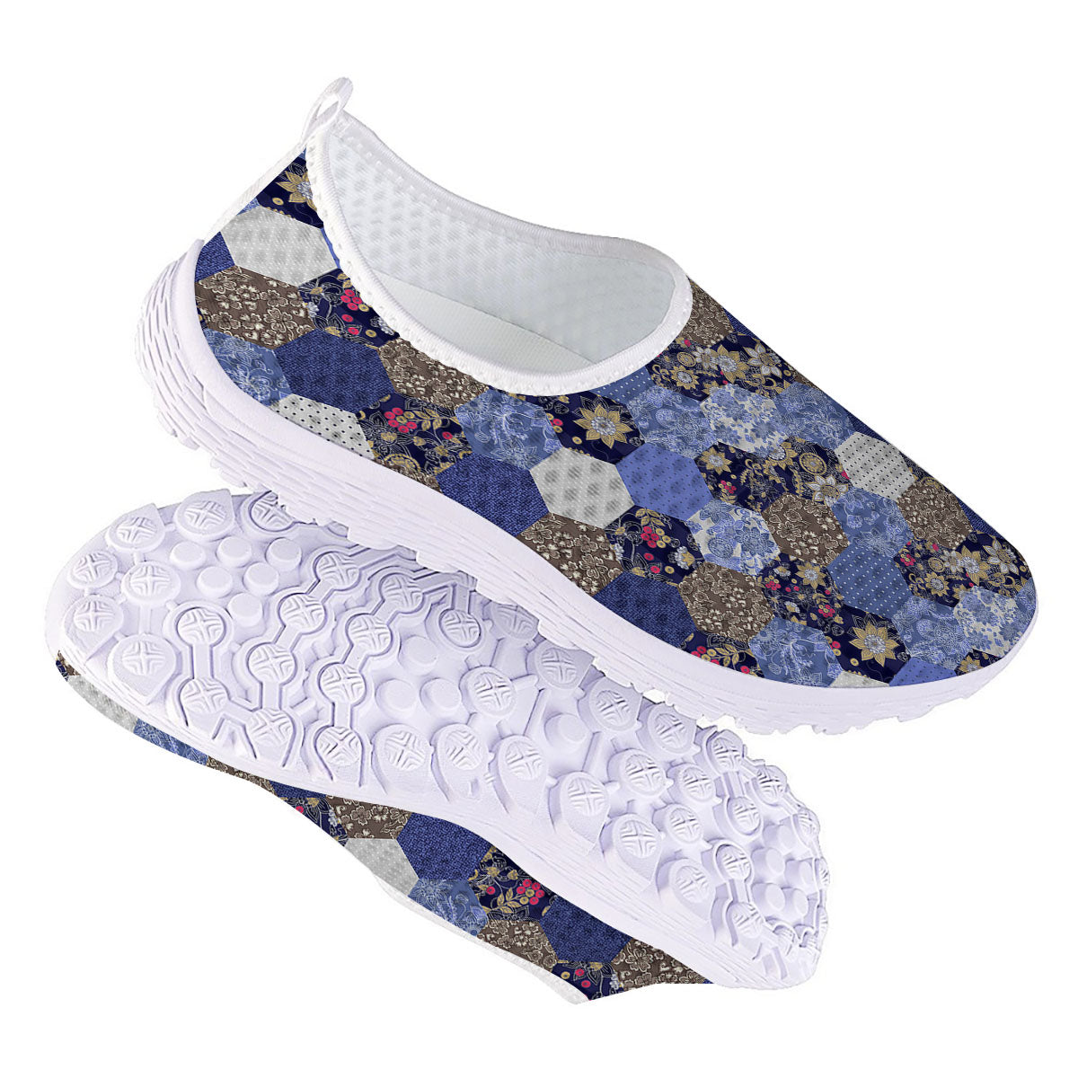 Patchwork Denim And Plaid Print Pattern Nurse Shoes-grizzshop