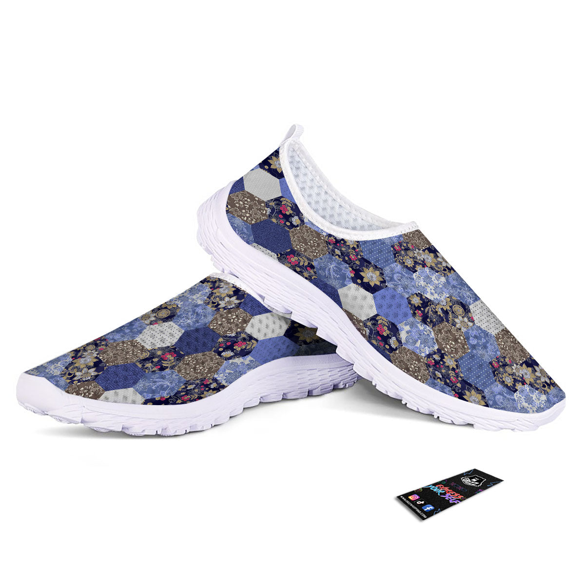 Patchwork Denim And Plaid Print Pattern Nurse Shoes-grizzshop