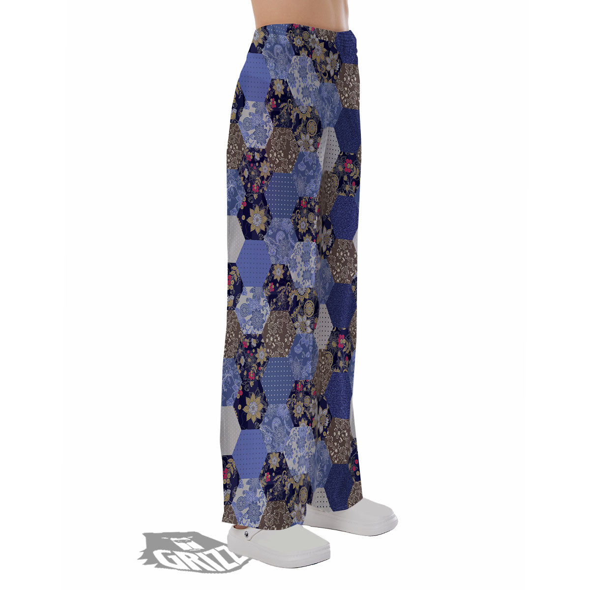Patchwork Denim And Plaid Print Pattern Pajama Pants-grizzshop