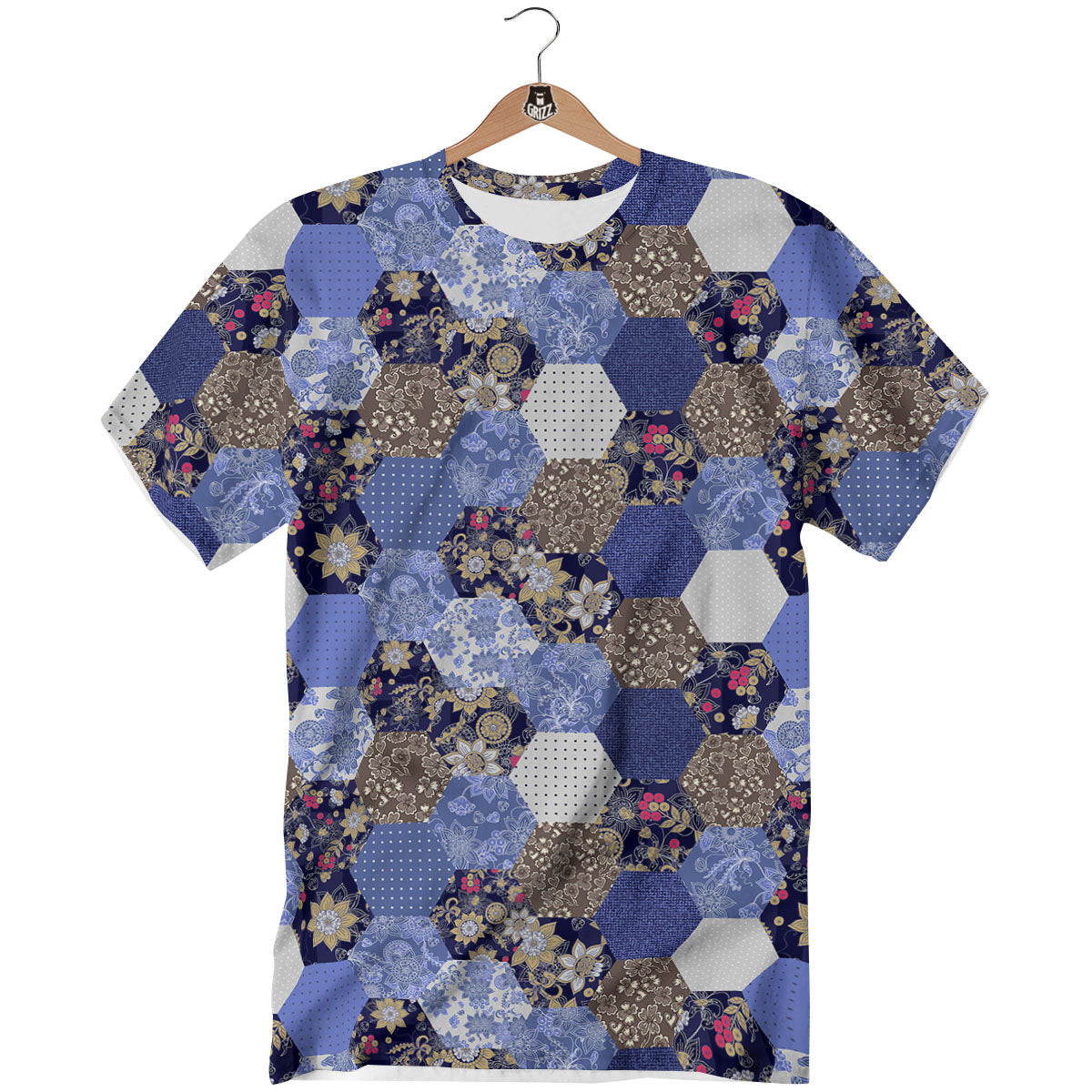 Patchwork Denim And Plaid Print Pattern T-Shirt-grizzshop