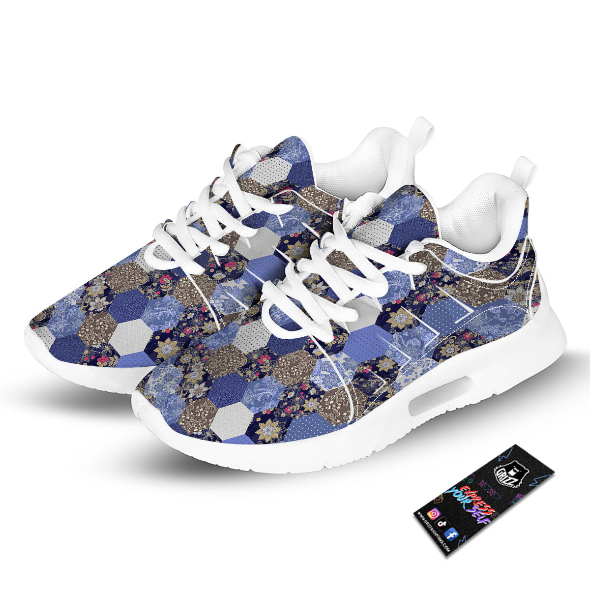 Patchwork Denim And Plaid Print Pattern Tennis Shoes-grizzshop