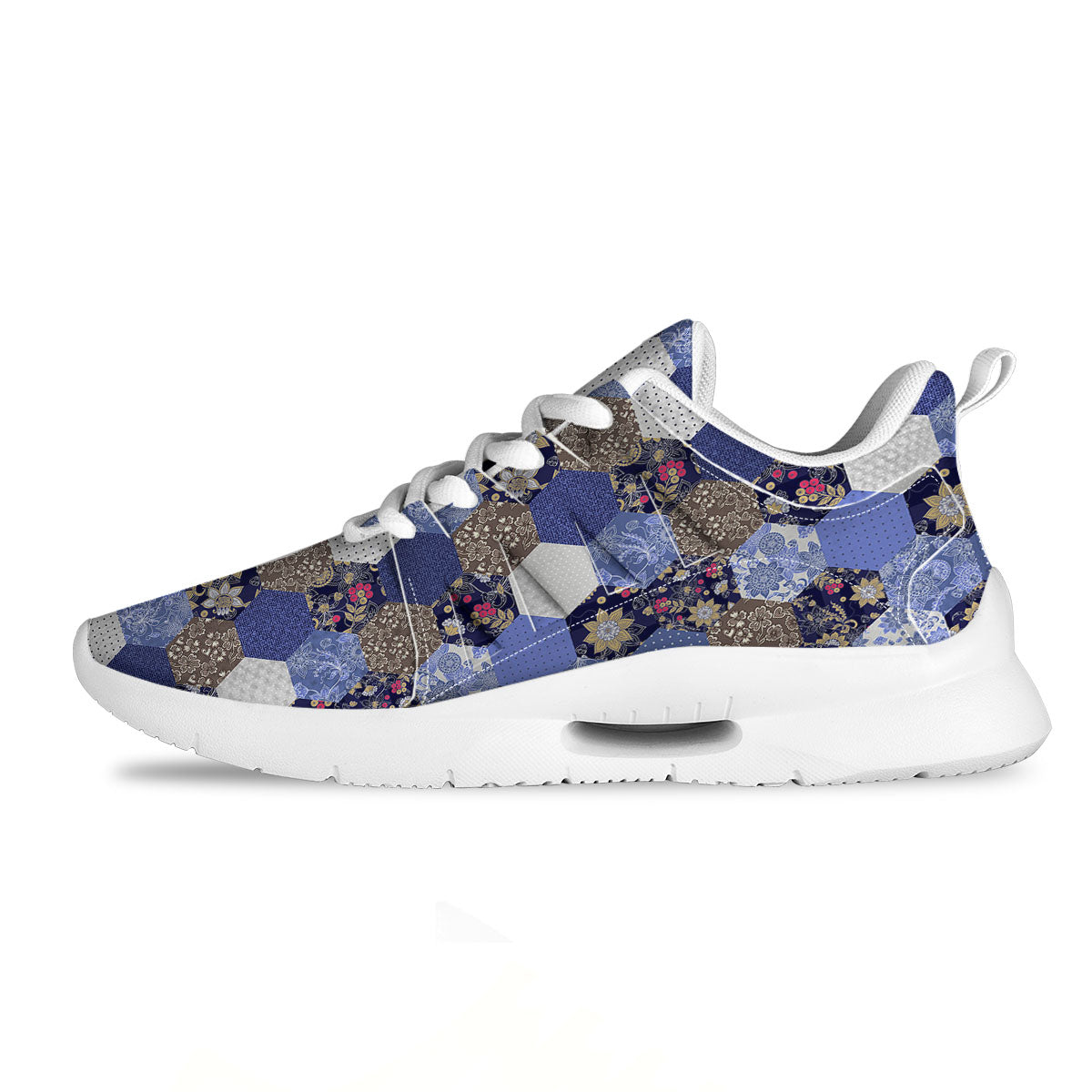 Patchwork Denim And Plaid Print Pattern Tennis Shoes-grizzshop