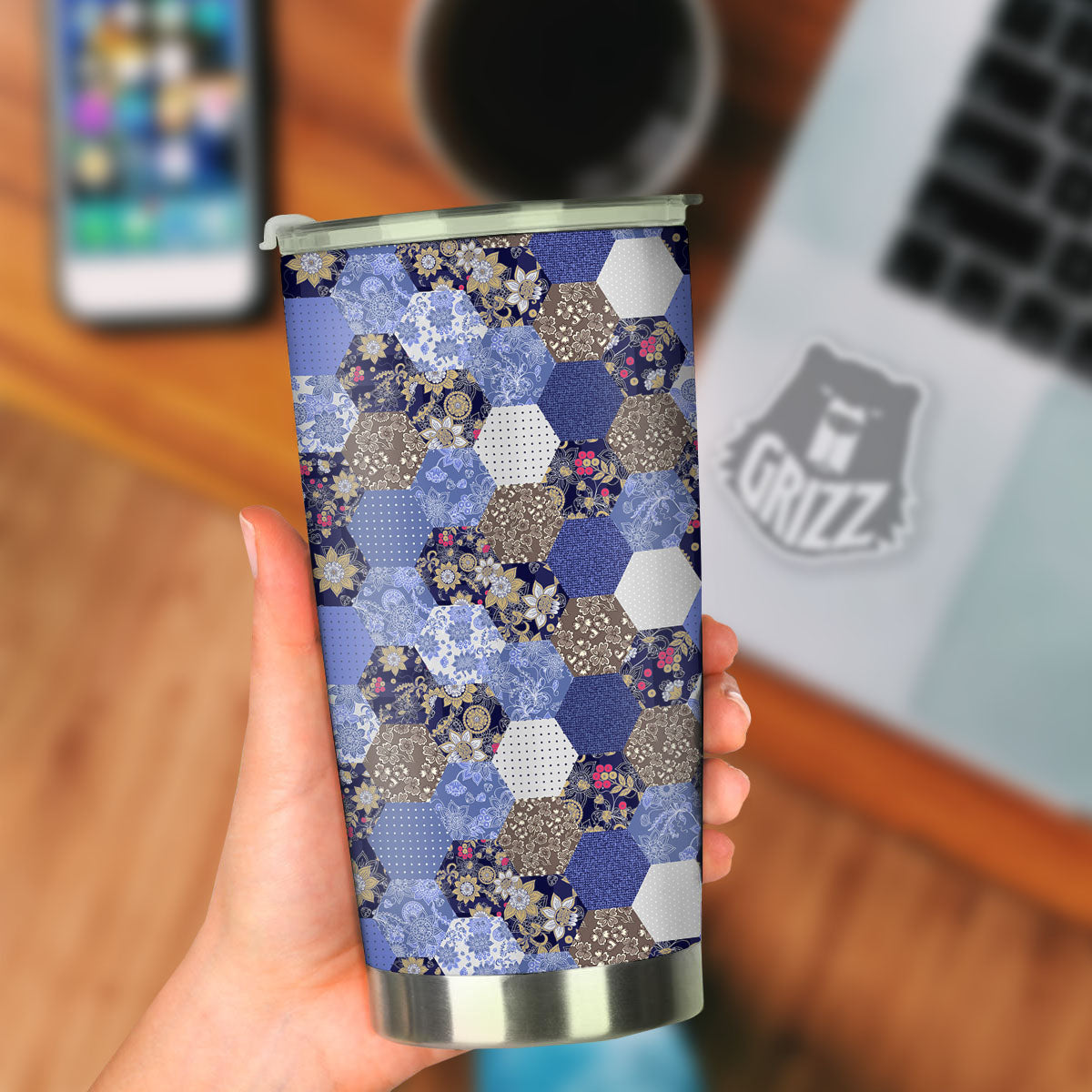 Patchwork Denim And Plaid Print Pattern Tumbler-grizzshop