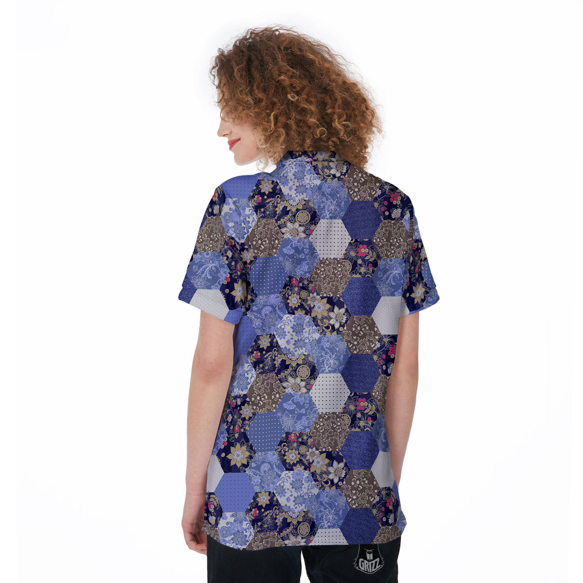 Patchwork Denim And Plaid Print Pattern Women's Golf Shirts-grizzshop