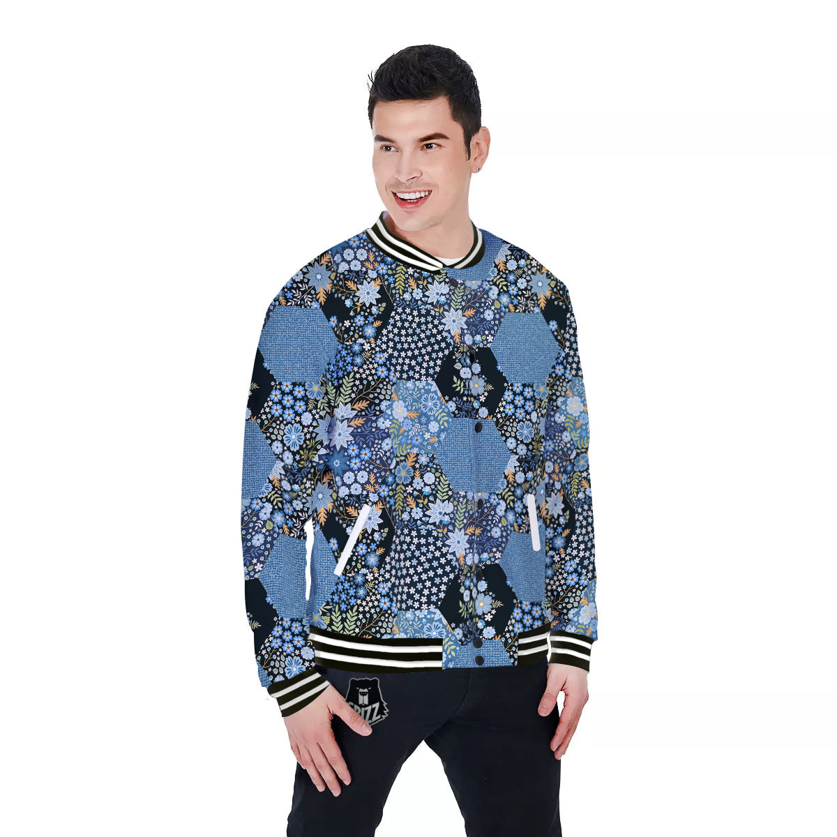 Patchwork Ethnic Floral Print Pattern Baseball Jacket-grizzshop