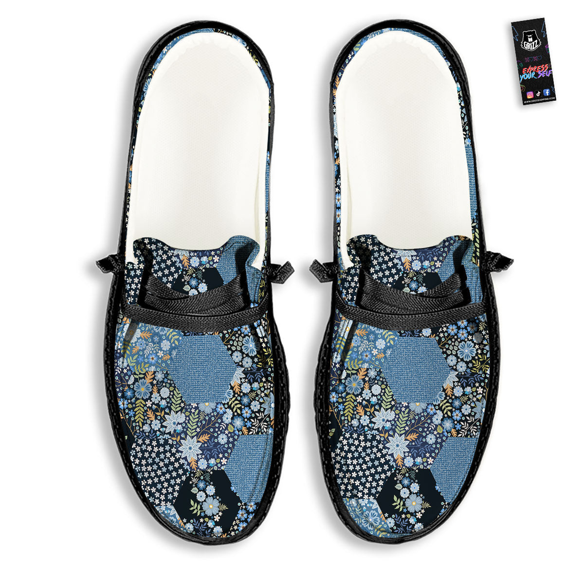 Patchwork Ethnic Floral Print Pattern Black Loafers-grizzshop