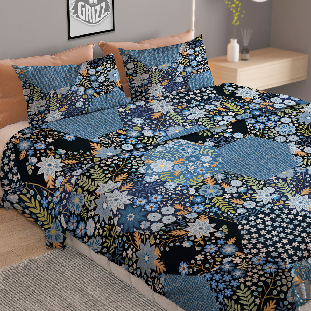 Patchwork Ethnic Floral Print Pattern Duvet Cover Bedding Set-grizzshop