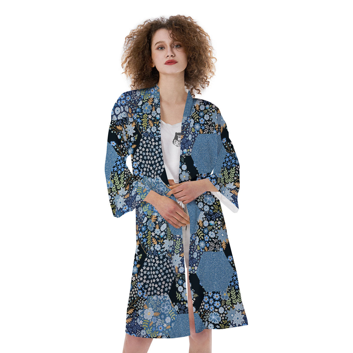 Patchwork Ethnic Floral Print Pattern Kimono-grizzshop