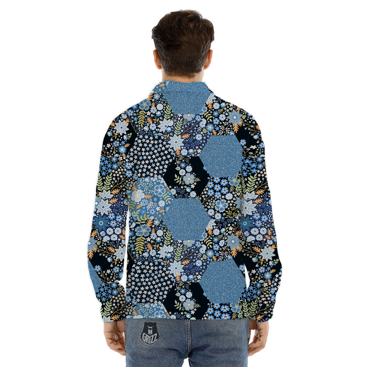 Patchwork Ethnic Floral Print Pattern Men's Dress Shirts-grizzshop