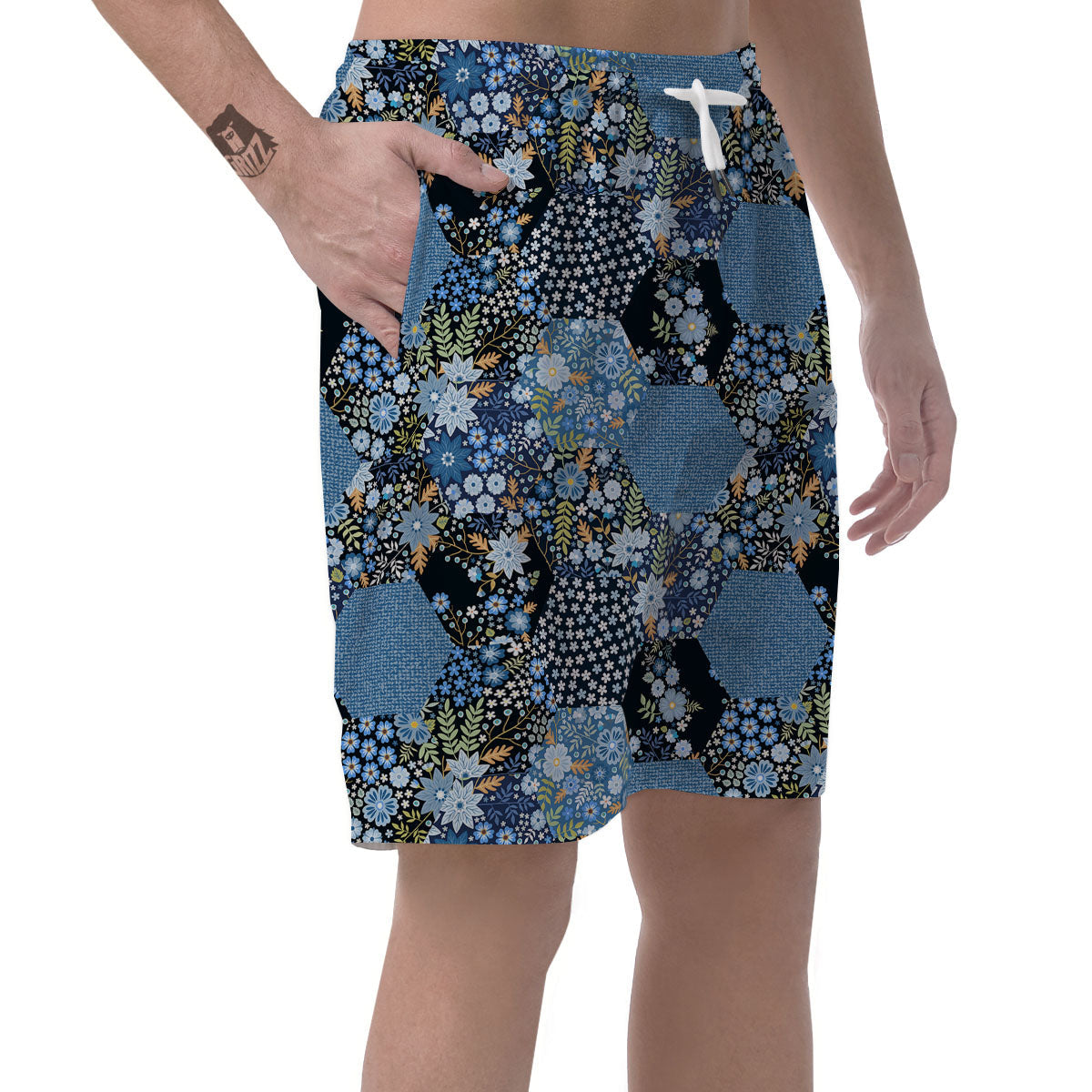 Patchwork Ethnic Floral Print Pattern Men's Shorts-grizzshop