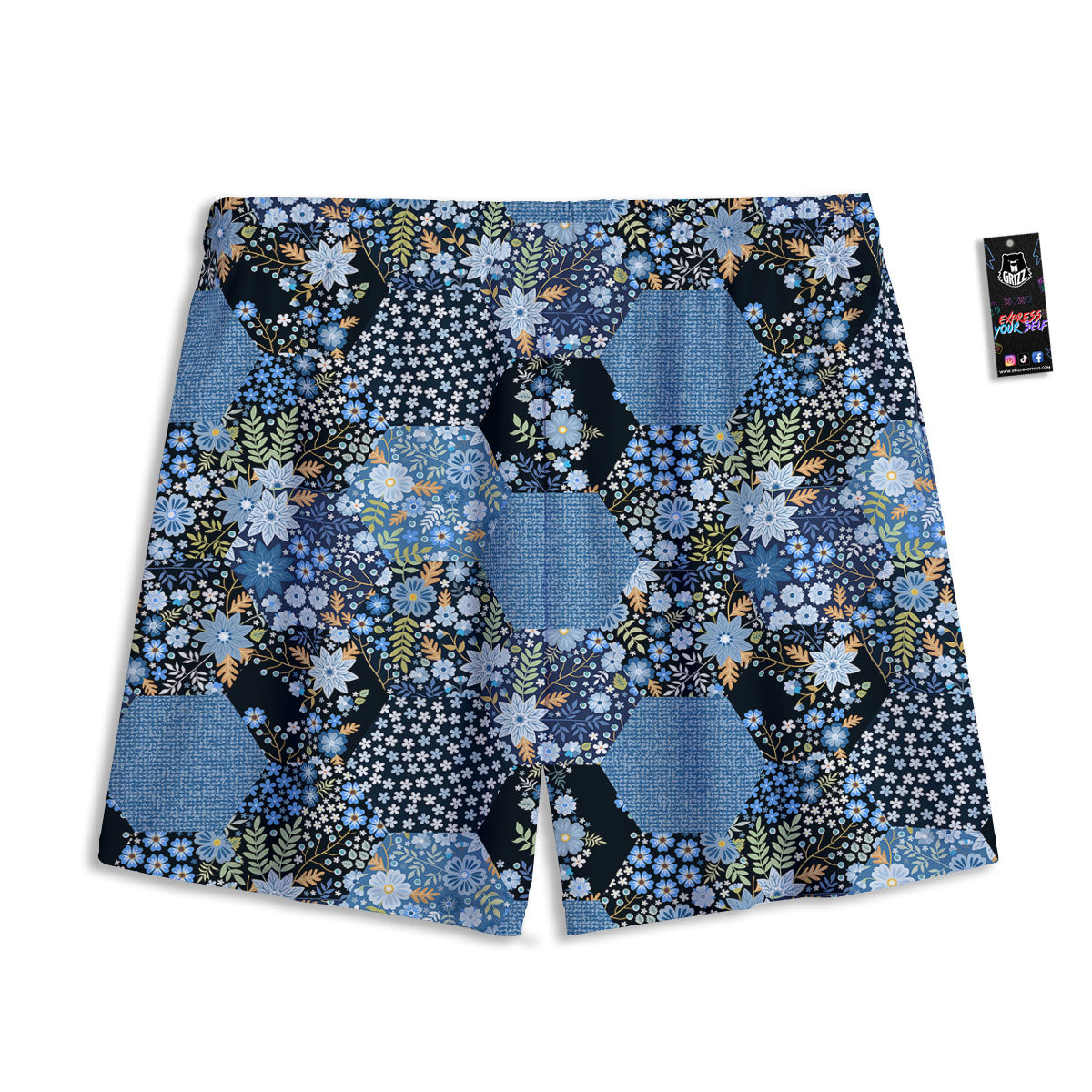 Patchwork Ethnic Floral Print Pattern Mesh Shorts