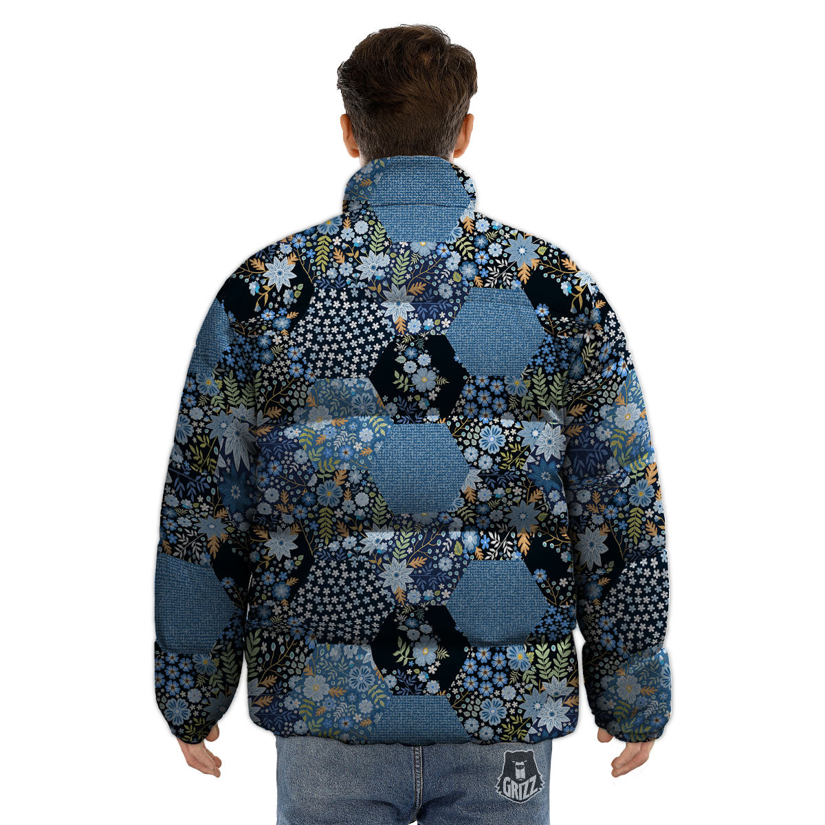 Patchwork Ethnic Floral Print Pattern Puffer Jacket-grizzshop