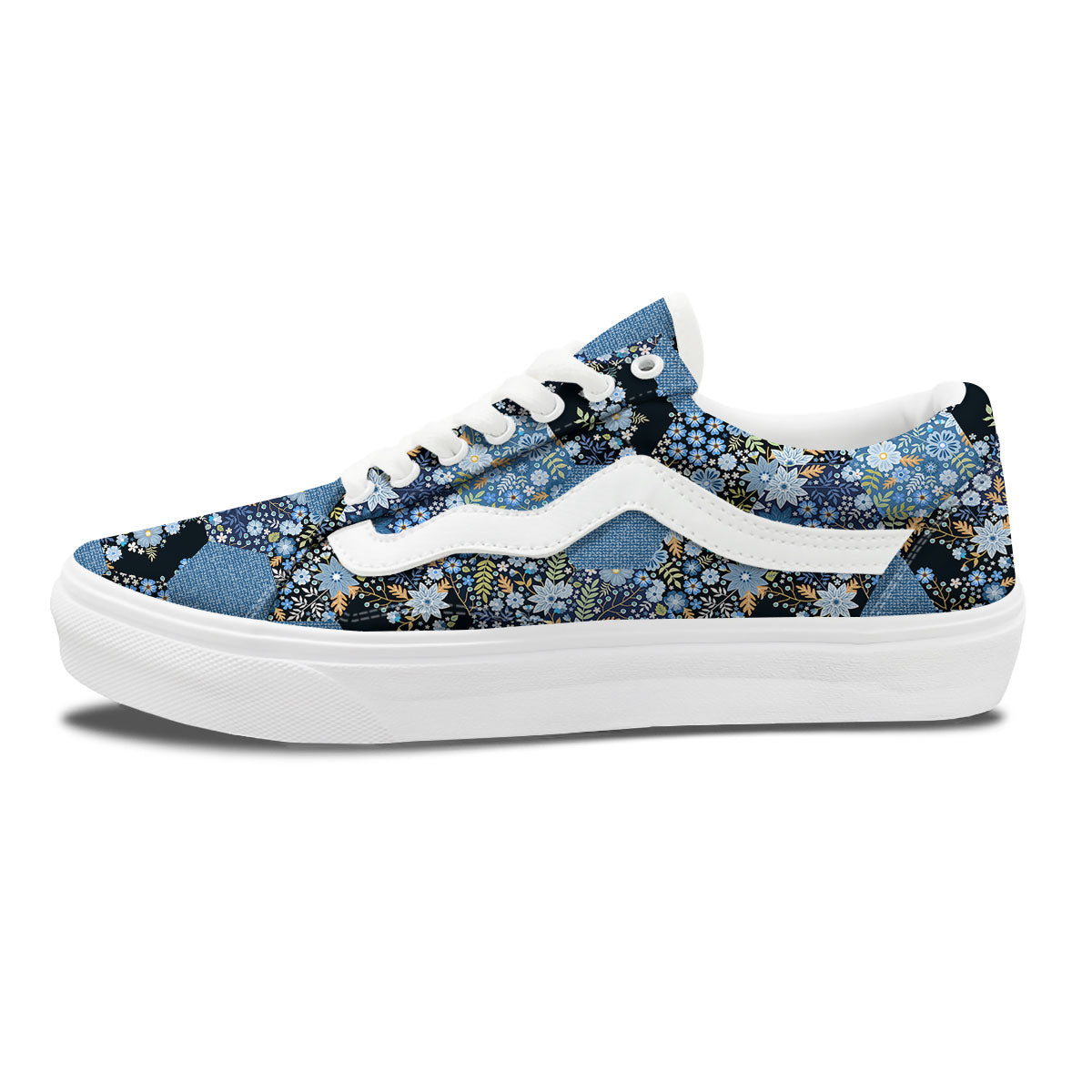 Patchwork Ethnic Floral Print Pattern Skate Shoes-grizzshop