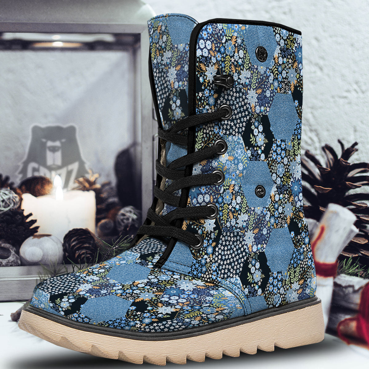 Patchwork Ethnic Floral Print Pattern Snow Boots-grizzshop
