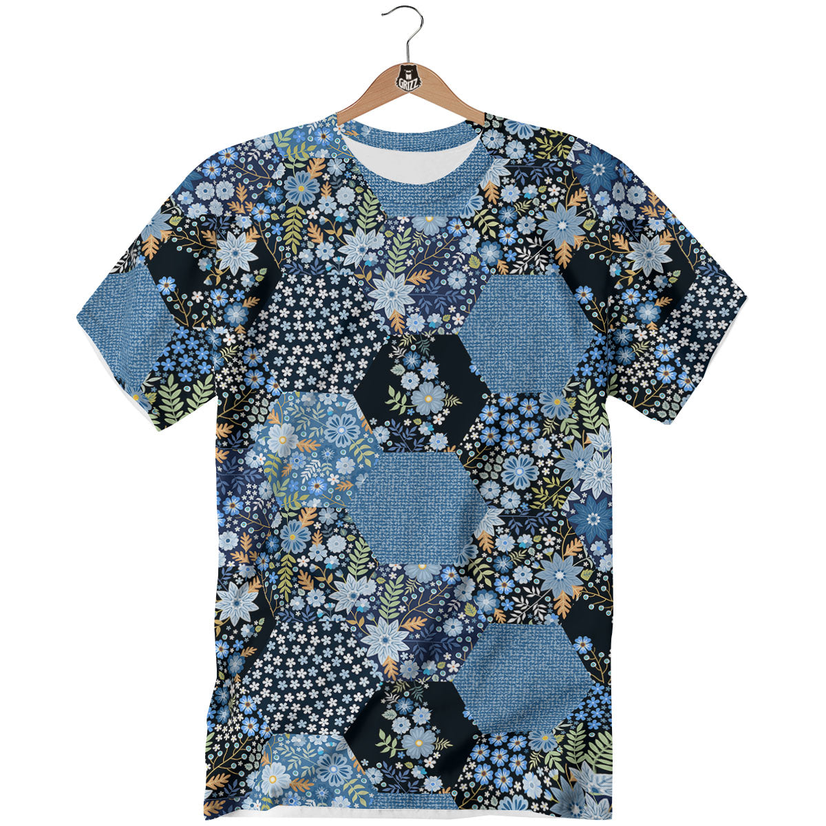 Patchwork Ethnic Floral Print Pattern T-Shirt-grizzshop