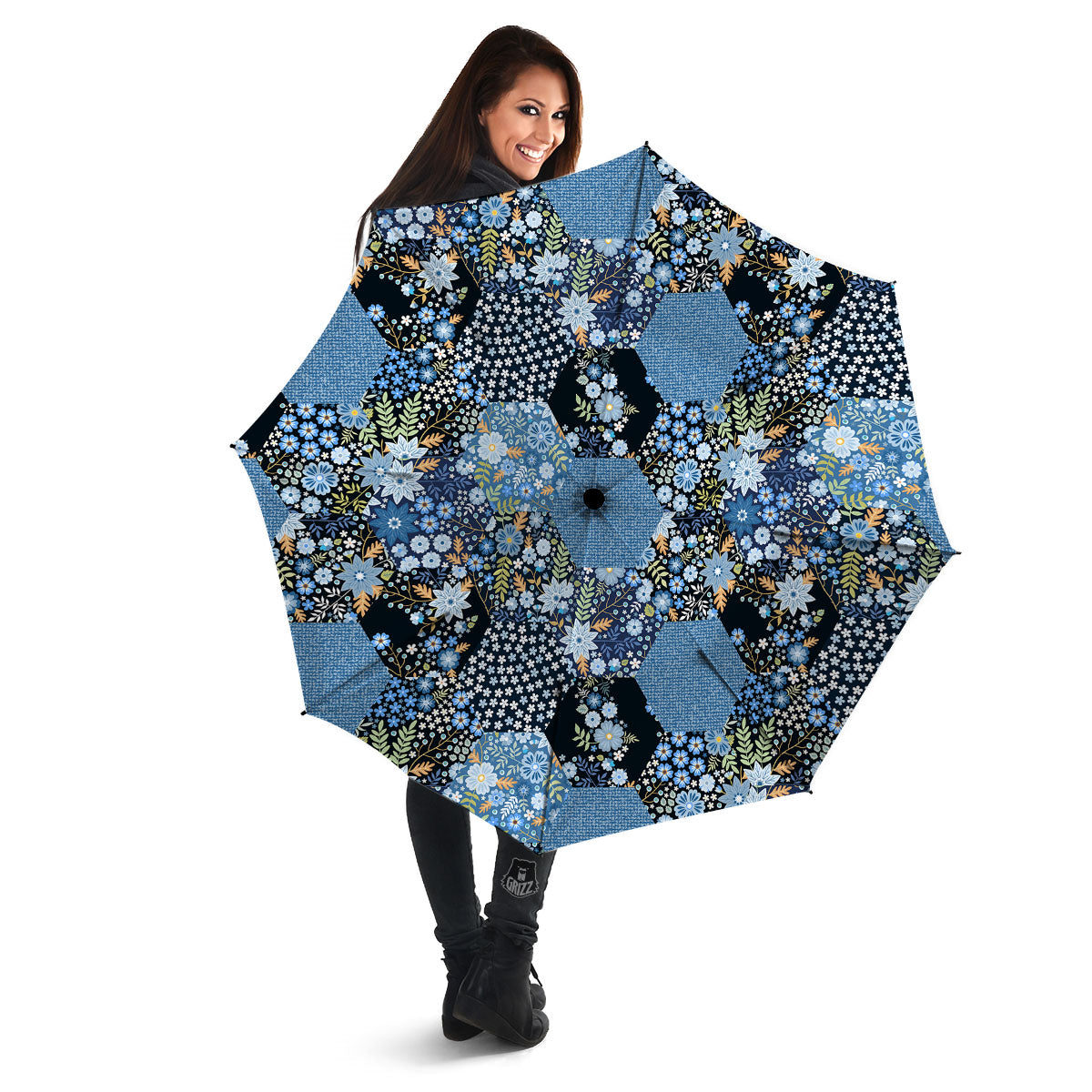 Patchwork Ethnic Floral Print Pattern Umbrella-grizzshop