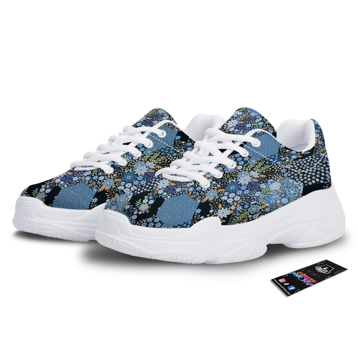 Patchwork Ethnic Floral Print Pattern White Chunky Shoes-grizzshop