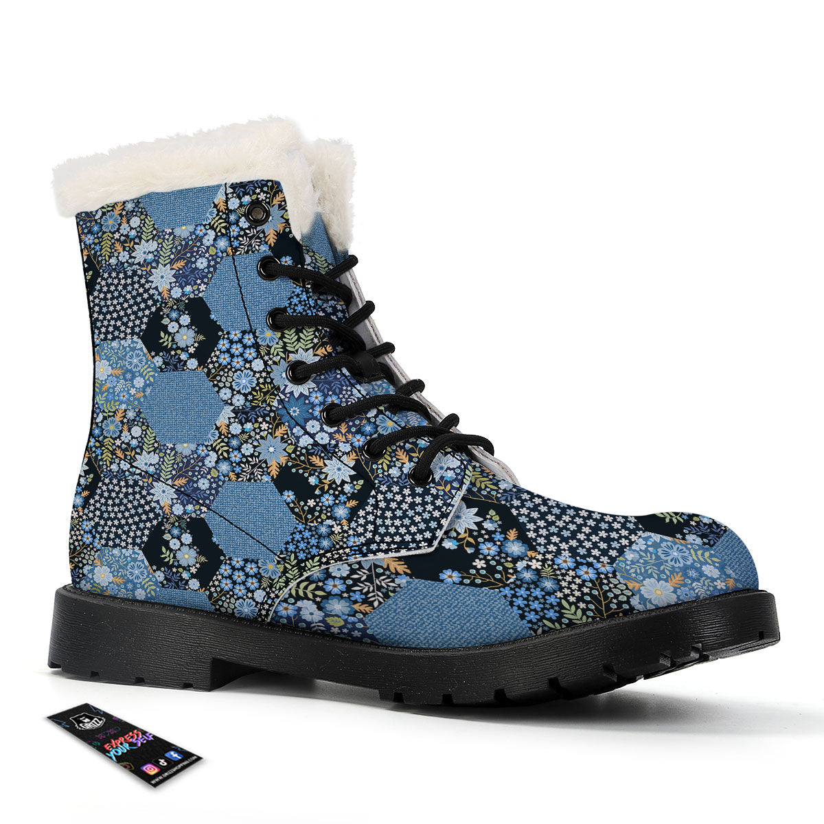 Patchwork Ethnic Floral Print Pattern Winter Boots-grizzshop