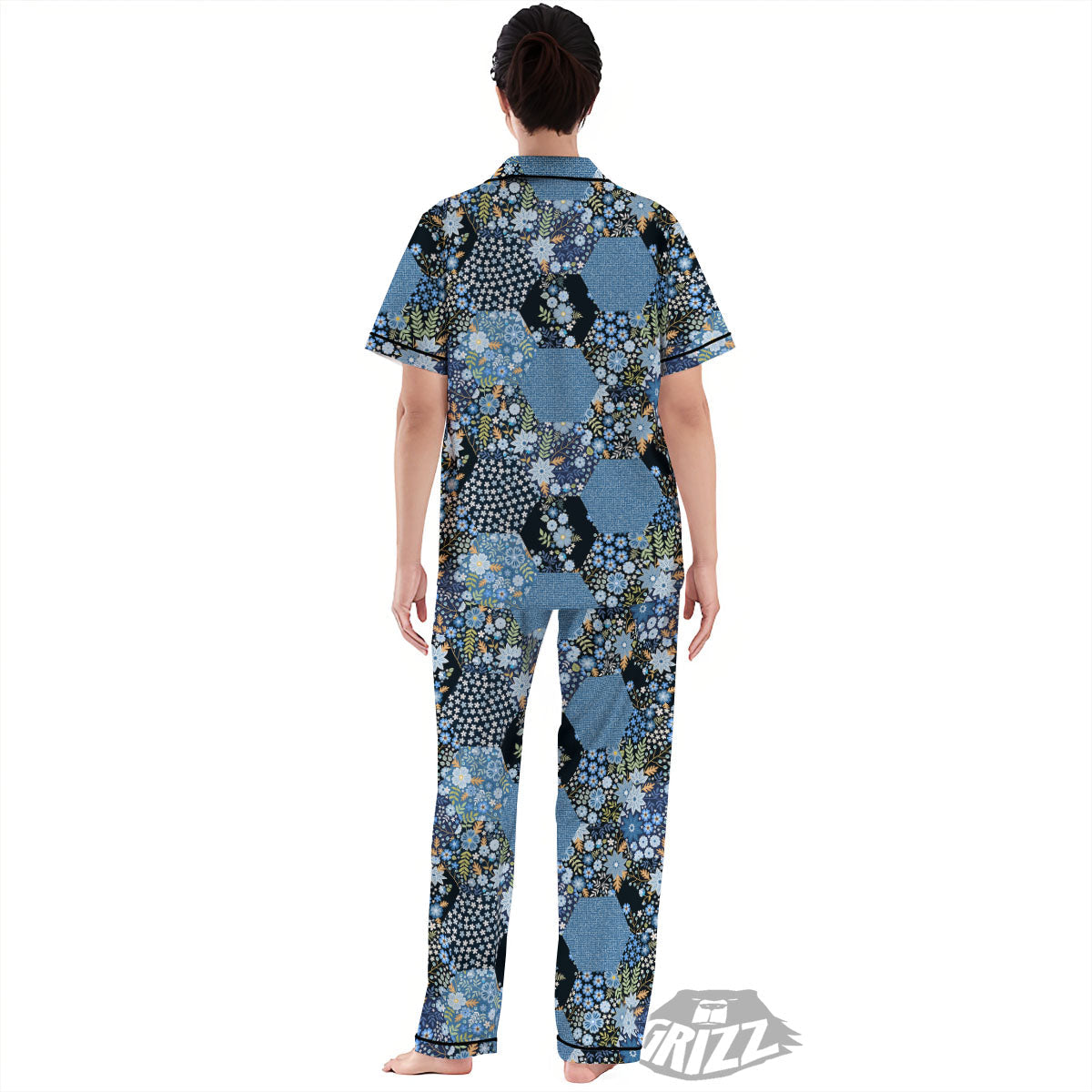 Patchwork Ethnic Floral Print Pattern Women's Pajamas Set-grizzshop