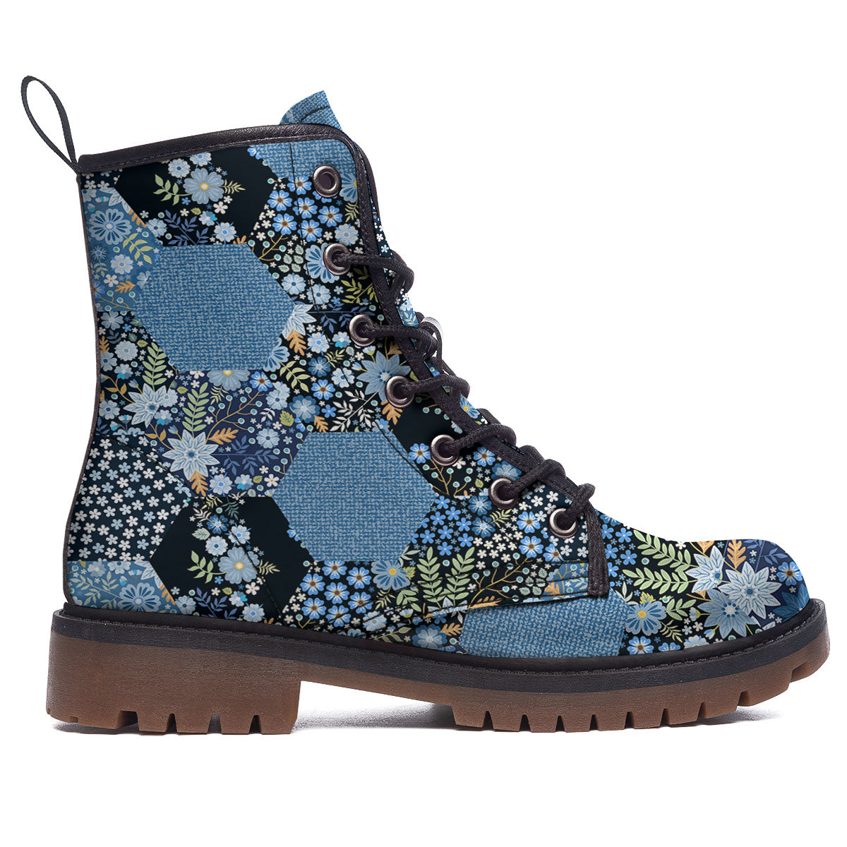 Patchwork Ethnic Floral Print Pattern Work Boots-grizzshop
