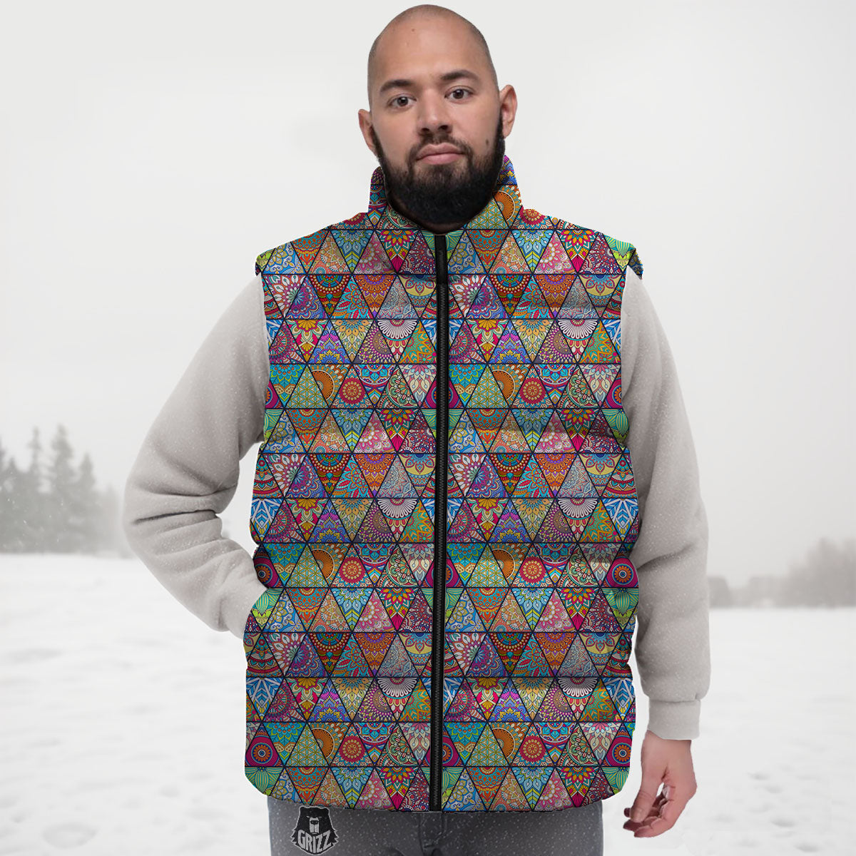 Patchwork Ethnic Mandala Print Pattern Down Vest