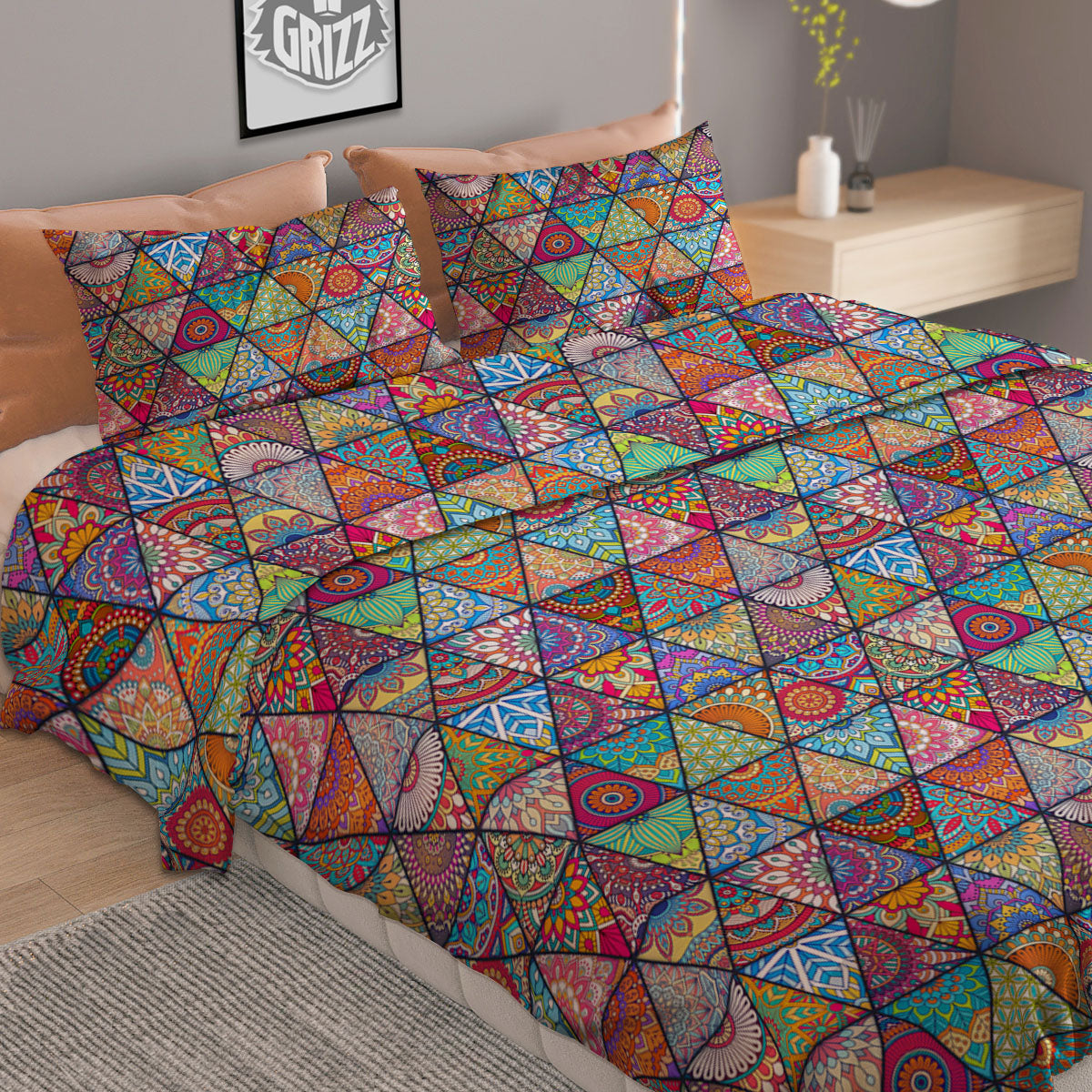 Patchwork Ethnic Mandala Print Pattern Duvet Cover Bedding Set-grizzshop