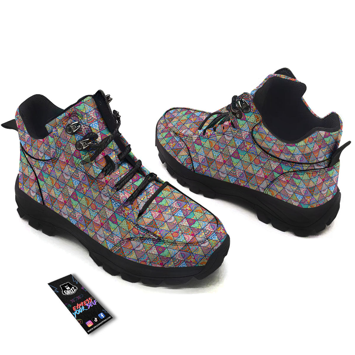 Patchwork Ethnic Mandala Print Pattern Hiking Shoes-grizzshop