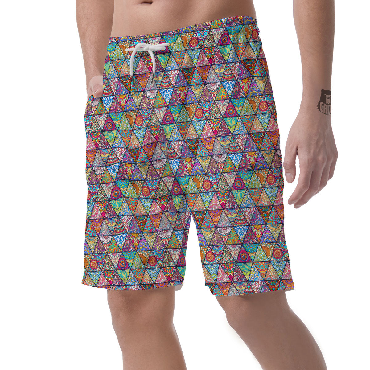 Patchwork Ethnic Mandala Print Pattern Men's Shorts-grizzshop