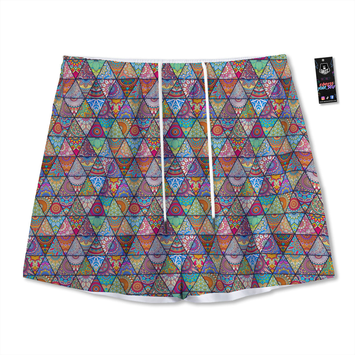 Patchwork Ethnic Mandala Print Pattern Mesh Shorts