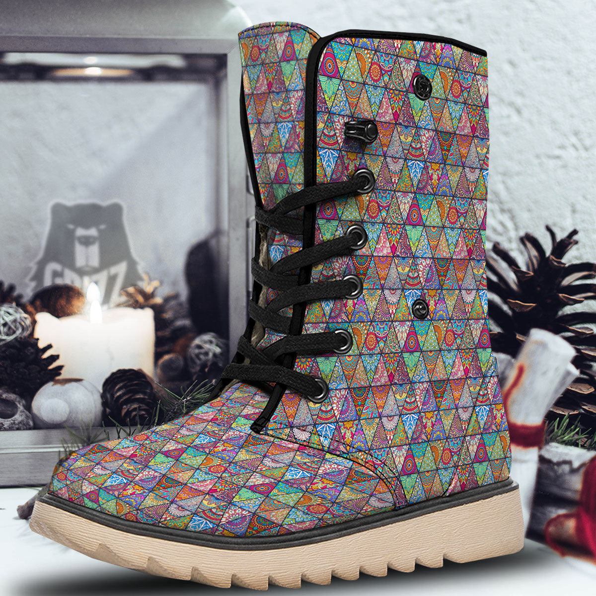 Patchwork Ethnic Mandala Print Pattern Snow Boots-grizzshop